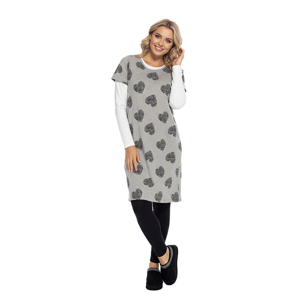A2Z Ladies Cotton Nightie Short Sleeve Night Dress - Nightie LDS 481 Grey 12/14