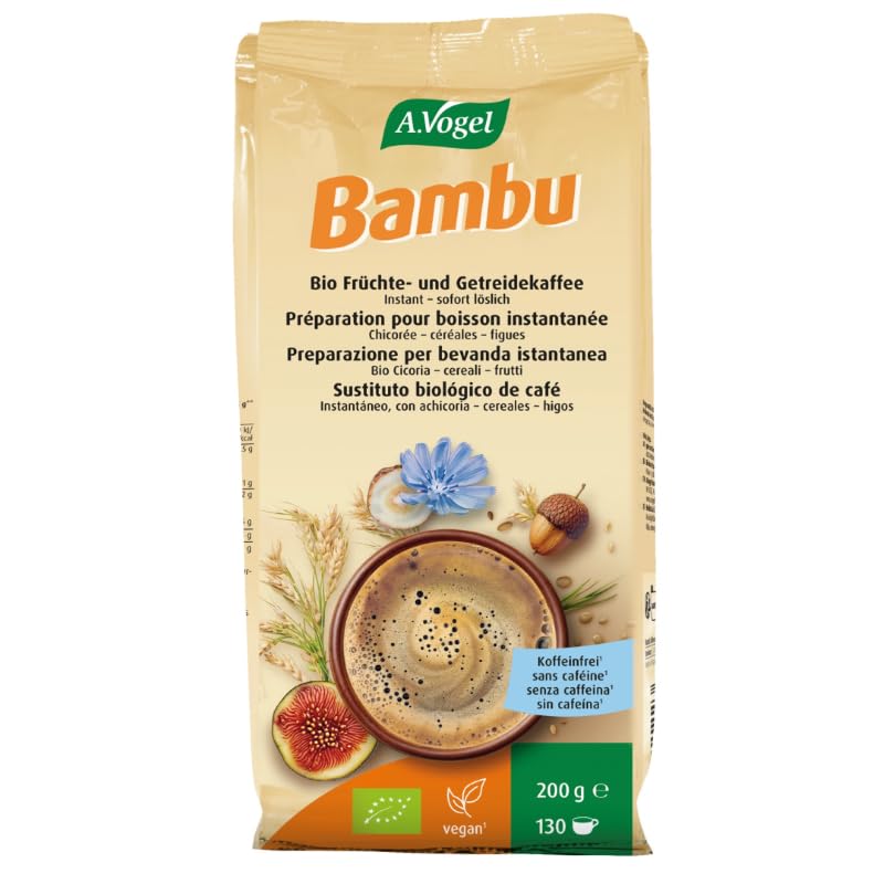A.Vogel Bambú Bolsa | Sustituto Natural del Café Bio | Sin Cafeína | Con Achicoria, Cereales e Higos | Apto para Veganos | Sabor Suave | Producto Suizo | 200 gramos