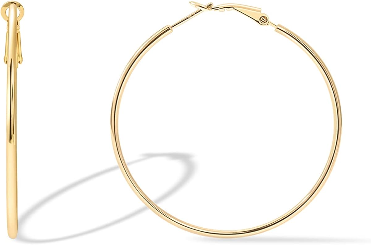 Gold Hoop Earrings for Women, 14K Gold Plated Paddle-Back Hoops | Large Hoop Earrings, Lightweight Hoops, Gold Hoops, 925 Sterling Silver Posts