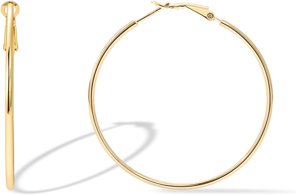 PAVOI 14K Gold Plated 925 Sterling Silver Post Hoops | Large Hoops Earring | Lightwight Gold Hoop Earrings for Women