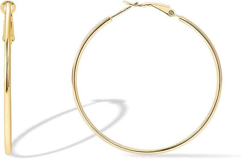 Gold Hoop Earrings for Women, 14K Gold Plated Paddle-Back Hoops | Large Hoop Earrings, Lightweight Hoops, Gold Hoops, 925 Sterling Silver Posts