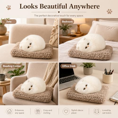 Image of Monex Stationary Cute Sitting Cat Plu | Ultra Soft Stuffed Animal for Kids, Girls & Room Decor | Decorative Cat Plushie Gift (White)