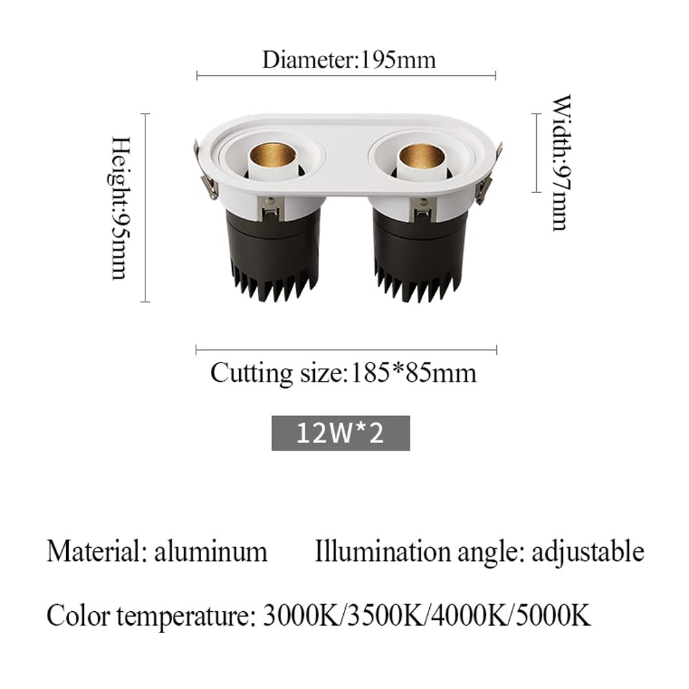 Spot LED, 4 pièces, Double tête, éclairage encastré LED 12 W x 2, Garniture de déflecteur, Downlight rétrofit à lumière du Jour 3000 K-5000 K, COB Anti-éblouissement Profond