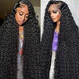 Ylubbiuv Deep Wave Lace Front Wigs Human Hair 13x6 Lace Front Wigs Human Hair 200 Density Transparent Curly Wig With Baby Hair 30 inch Lace Frontal human hair Wigs for Women Natural Color