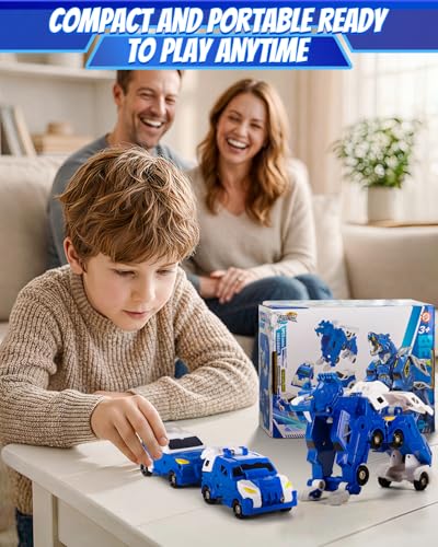 Image of Collision Transforming Dinosaur Car Toy, 2 Crash & Transform Magnetic Cars Transform into Dinosaur Toys, Dino Robot Toy for Kids Age 3+, Ideal Birthday Party Gift Toys for Kids Boys Girls, Blue