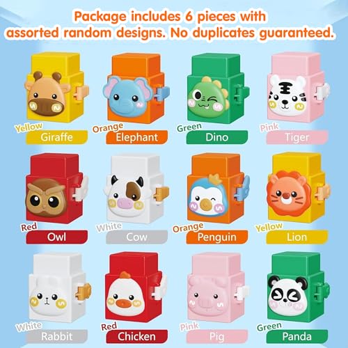 Image of Kidology 6 PCS Animal Stacking Cubes Set | Pressable Montessori Learning Blocks for Toddlers 1+ Years | Sensory Stacking Sorting & Plugging Toys | Travel Friendly Educational Gift for Boys & Girls