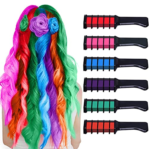Hair Chalk Comb Temporary Bright Washable Hair Color Dye for Girls Age 4 5 6 7 8 9 10 Kids New Year Birthday Party, Cosplay, Christmas and Halloween DIY, 6 Colors