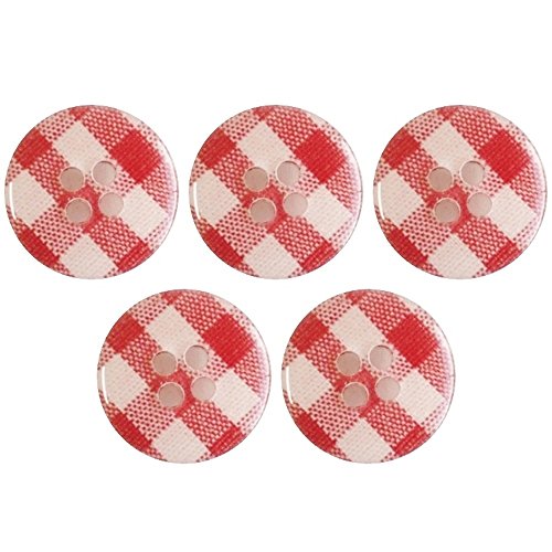 手芸のいとや ボタン 四つ穴ボタン ギンガムチェック レッド 直径約15mm 厚さ約3mm 5個入り