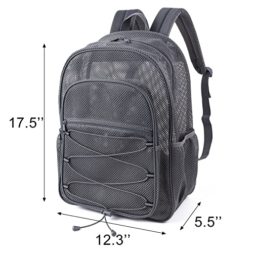 Image of COVAX Heavy Duty Mesh Backpack, Semi-transparent Mesh Bookbag,See Through College Backpack with Bungee and Comfort Padded Straps for Commuting, Swimming, Beach, Outdoor Sports (Grey)