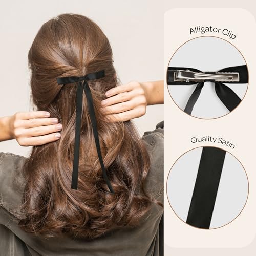 Set de 2 Lazos para el Cabello de Cinta de Satén Negra con Pinzas tipo Caimán miniatura 3