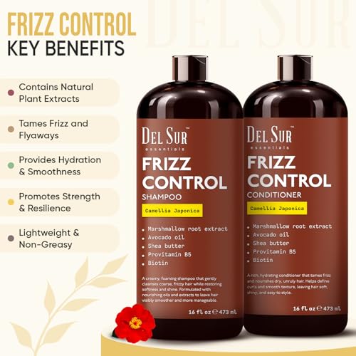 Image of DEL SUR Frizz Control Shampoo and Conditioner Set | 16 fl oz Each | with Camellia Japonica, Shea Butter & Avocado Oil | Smoothing & Anti Frizz for Curly, Wavy & Straight Hair