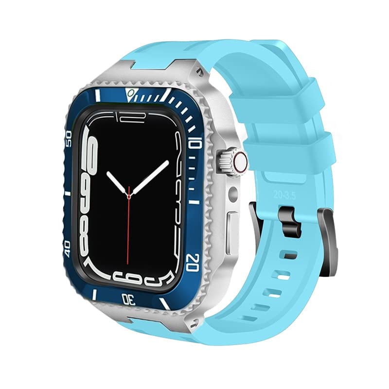 EKINS45mm Modification Kit for Apple Watch Band 8 Case Mod Kit 44mm Steel Metal Case Bezel Silicone Strap for IWatch 8 Series 7 6 5 4