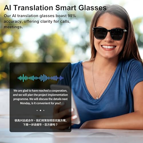 Image of AI Smart Glasses for Men Women, Bluetooth Translation Glasses with 169 Language, Auto On /Off by Wearing Sensor, Wide Face, UV400 polarized lens, Audio Smart Sunglasses for Travel Meeting Sports-Grey