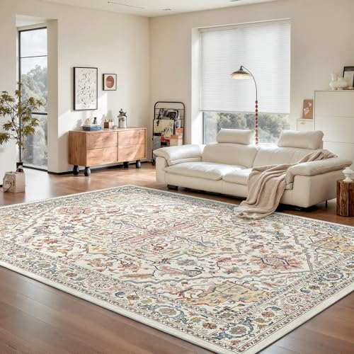 Rugland 5x7 Area Rugs - Stain Resistant Washable Rug, Anti Slip Rugs for Living Room, Vintage Tribal Area Rugs(Medallion 01-Multi, 5'x7')