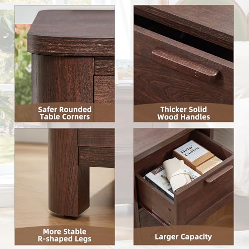 Image of Joaxswe Farmhouse Night Stand with Charging Station, End Tables Bedroom with 2 Large Drawers & 4 Thickened Table Legs, Walnut