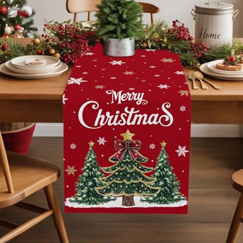 Koboosousyo テーブルランナー 食卓飾り クリスマス クリスマスツリー 雪の結晶 冬 赤色 テーブルセンター おしゃれ パーティー テーブル 食卓 上質 厚手 洗濯可 耐熱 33x304cm
