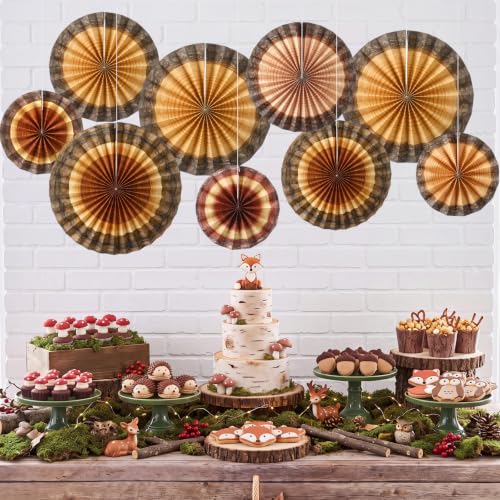 Image of Outus 9 Pcs Enchanted Forest Wood Grain Decorations Tree Ring Paper Fans
