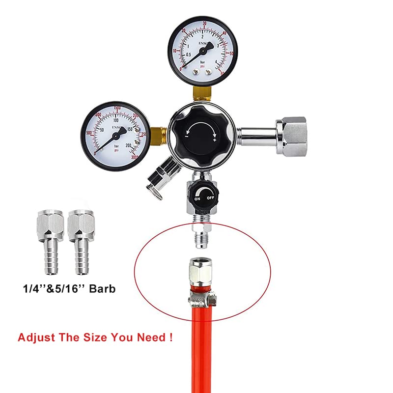 CGA-320 Regulator beczki, miernik CO2 Kegerator, ładowarka CO2, regulator piwa z zaworem do odłagania ciśnienia 2 obrotowe nakrętki 1/4 '' i 5 16