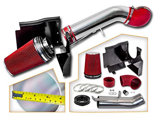 R&L Racing 4 Red Heat Shield Cold Air Intake System + Filter Compatible With Chevrolet GMC Escalade 4.8K 5.3L 6.0L V8 Engine
