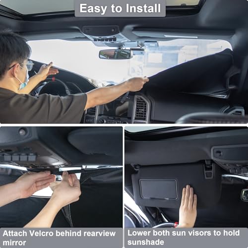 Image of PIMCAR Windshield Sun Shade for Dodge Ram 1500 2009-2018 | Premium 310T Reflective Polyester UV /Heat Shield | Custom Fit Sunshade to Block Rays & Cool Interior