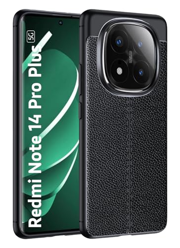 Image of Golden Sand Vegan Leather Textured Back Cover Case Compatible with Redmi Note 14 Pro Plus 5G (Shockproof TPU | Midnight Black)