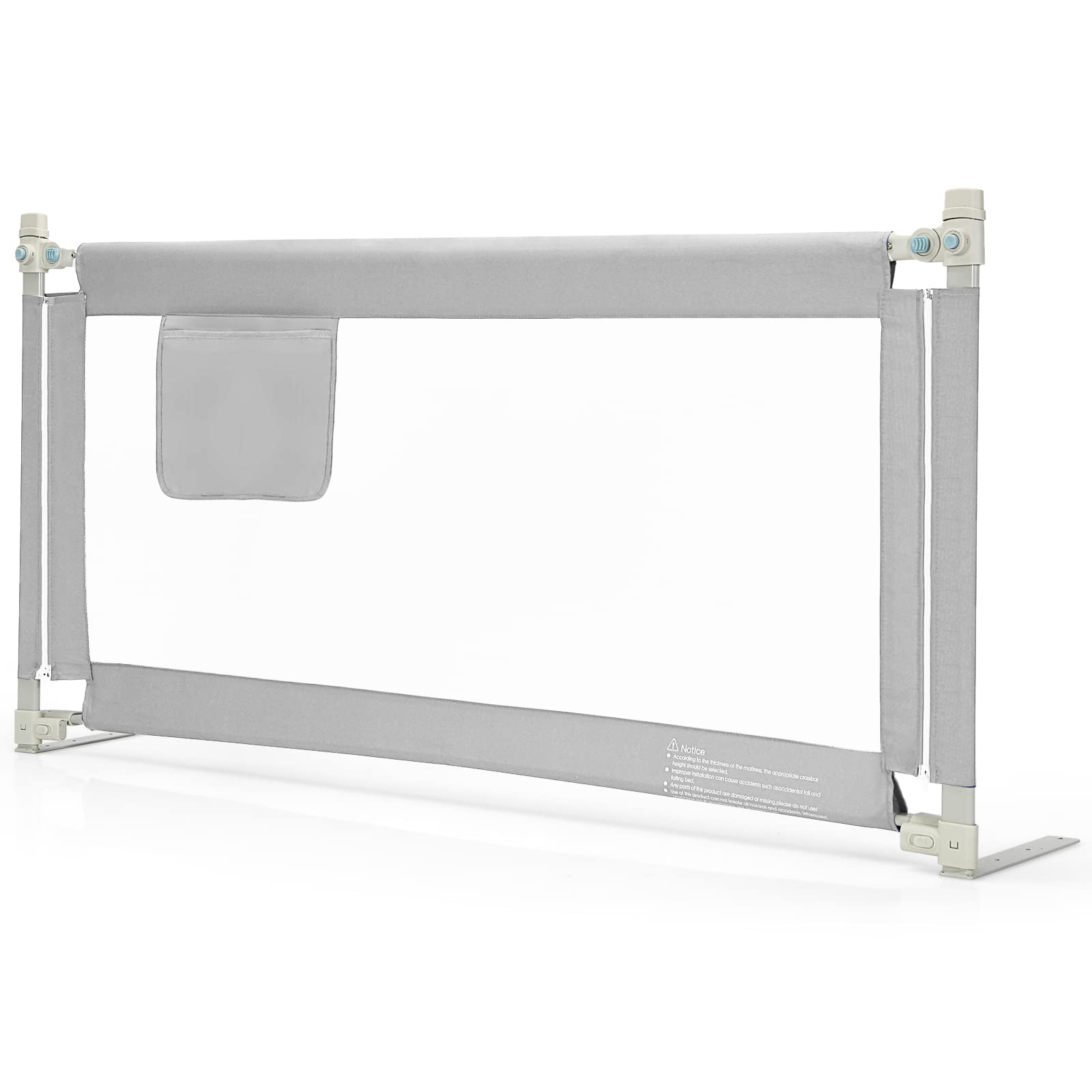 Toddler Bed Rail, Height Adjustable Baby Bed Guard with Storage Pocket and Double Safety Lock, Vertical Lifting Infant Mesh Guardrail for Twin Bed, Full Bed (Gray, 145 x 25 x 102 cm)