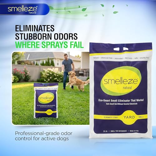 Image of SMELLEZE 25 lb. Yard Odor Eliminator for Dogs - Long-Lasting Turf Cleaner for Pet Urine Outdoor & Poop | Safe for People, Pets, Plants & Planet | Works on Grass, Gravel, Patios & Kennels