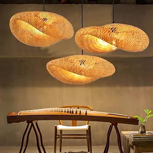 Tejido de bambú hecho a mano Lámpara colgante Lámpara de pantalla de bambú Lámpara de techo de bambú Lámpara de techo para comedor, sala de estar, 19.8 " Cover