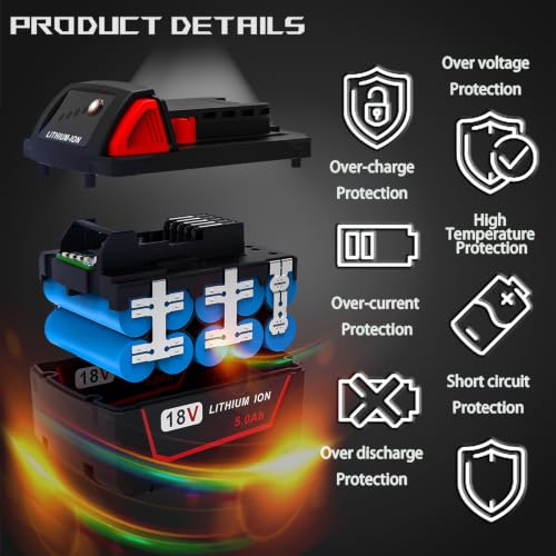 Image of Replace for Milwaukee 18V Battery Compatible with Milwaukee M18 Battery 48-11-1850 48-11-1852 48-11-1820 48-11-1828 48-11-1830 Cordless Power Tools 2 Packs