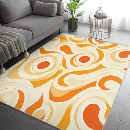 Tapis de salon lavable orange 100x140 cm géométrique