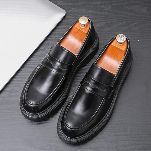 Men's Leather Platform Slip-On Penny Loafers Fashion Business Casual Dress Shoes Comfortable Non-Slip Thick Sole Chunk Heel Driving Loafers3