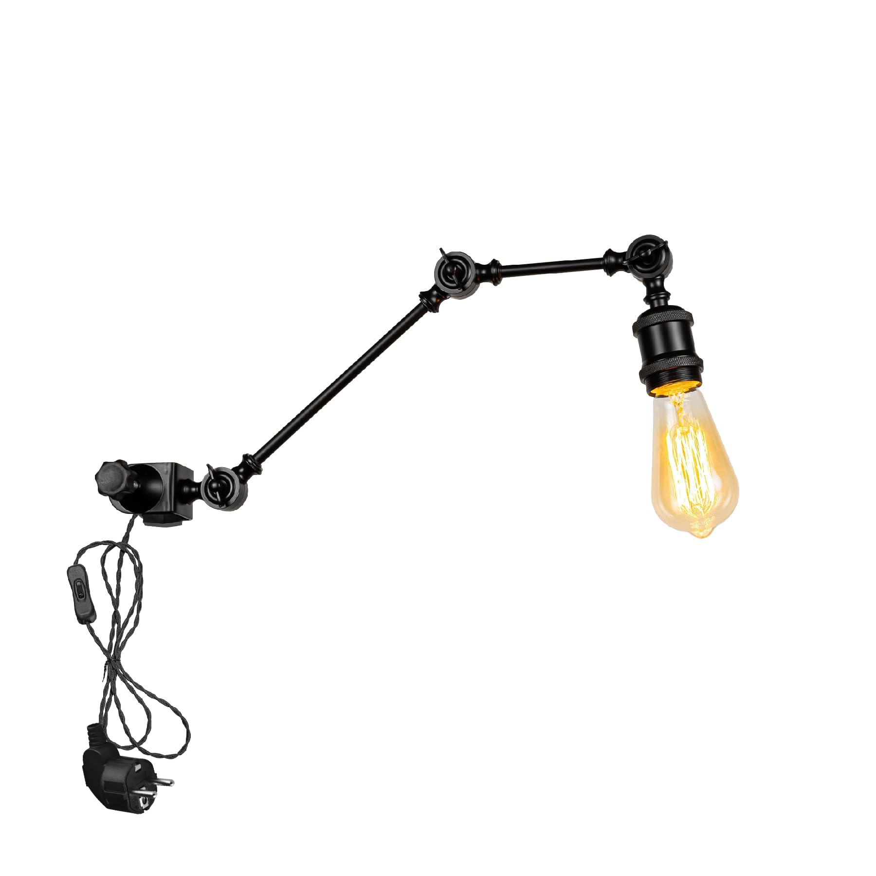Industrial Klemmleuchte mit 2,5 Schalterkabel,Einstellbar Clip auf Schreibtisch Leselampe,Dimmbar Clamp Nachttischlampe mit Flexarm für Schreibtisch Nachttisch Regal-schwarz BD3086