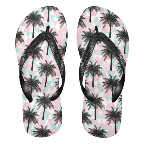 Palm Tree Pink Triangle Flip Flops for Beach Thong Sandals Anti-slip Lightweight Flat Slippers for Summer Outdoor Travel