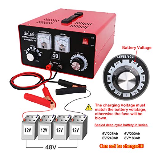Beleeb Battery Charger,12V/24V/36V/48V/60V/72V Voltage and Current Manually Adjusted,Automotive Charger and Maintainer for Car, Golf Cart, Lawn Mower, Marine, Boat, Snowmobile, ATV, RV, SLA AGM GEL CE