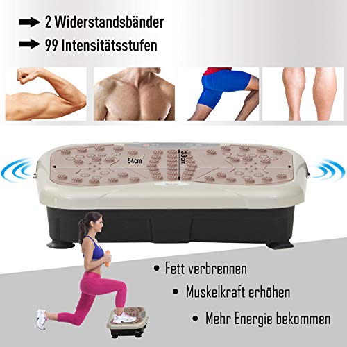 HOMCOM Vibrationsplatte Vibrationstrainer Vibrationsgerät Fitnesstrainer LED-Anzeige USB-Lautsprecher Trainingsbänder… – Bild 5