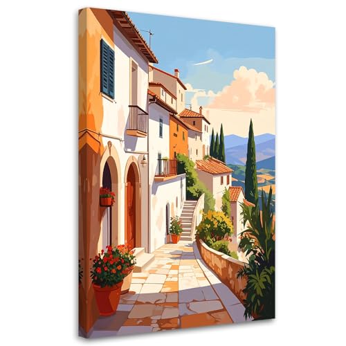 Feeby - Tableau sur Toile - Decoration Murale Peinture - Paysage de rues et maisons en Toscane...