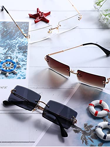 Frienda 4 Pairs Rimless Rectangle Sunglasses Frameless Square Glasses Vintage Transparent Eyewear for Women Men4