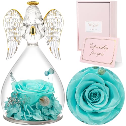 Sunia Rose Eternelle Cadeau Maman, Fleur Eternelle avec Ange Figurine, Cadeau Anniversaire Femme, Ange Rose Eternelle pour Maman, Cadeaux Mamie Original,...