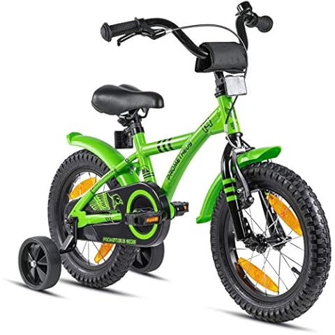 Prometheus Bicicleta Infantil de 14 Pulgadas en Verde y Negro con Ruedines Cover