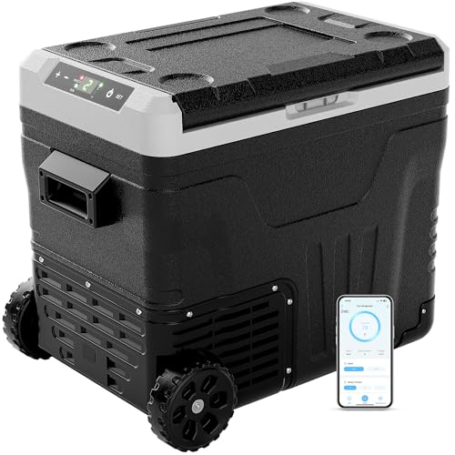 EUHOMY 50L Auto-Kühlschrank, Kompressor Kühlbox -20℃~20℃,12V Kühlschrank 12V DC/220V AC, mit APP-Steuerung, Tragbarer Gefrierschrank mit Rädern für Camping, Reisen, Angeln, Outdoor