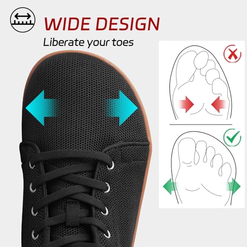 Image of Non Slip Work Shoes for Women Wide Toe Box Food Service Shoes for Chef Kitchen, Restaurant, Hospital Black Slip Resistant Walking Zero Drop Sneakers 5w - 11w