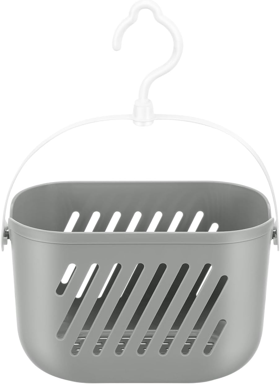 Angoily Hanging Shower Caddy Plastic Hanging Shower Caddy Basket Portable Kitchen Organizer Storage Basket with Hook for Home Grey
