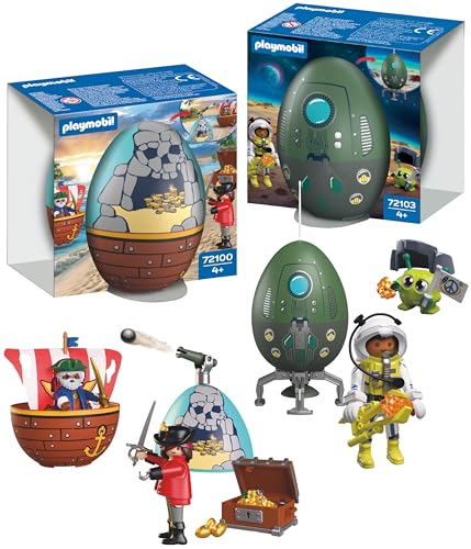 Playmobil Coffret Œufs de Jeu Pirates et Espace | 2 œufs Surprises avec Figurines et Accessoires...