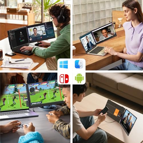 Image of 14 inch Dual Laptop Screen Extender, Ultra-Slim FHD 1080P Portable Triple Monitor, Plug & Play Laptop Monitor Extender for 13-17.3 inch Laptops, Compatible with Windows /Mac /Android
