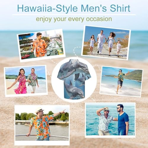 Camisa con estampado 3D de delfines: estilo informal con cuello de solapa 5