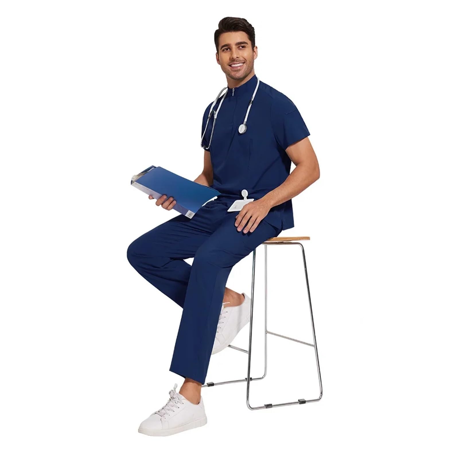 Casacca Sanitaria Donna Uniformi mediche Set di Scrub ospedalieri Accessori for Infermieri Camici Chirurgici Unisex Top Pantaloni Clinica odontoiatrica Spa | Black,M