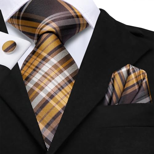 Image of Dubulle Silk Ties Set for Men Formal Paisley Striped Necktie Pocket Square Cufflinks 3PCS Sets Wedding Business Party
