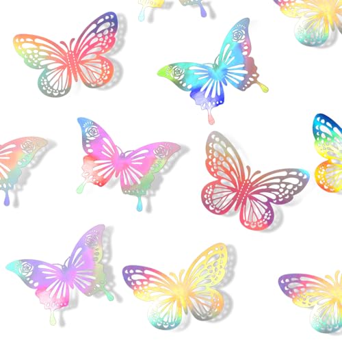 3D Schmetterlinge Wandaufkleber, 48 Stück 3D Schmetterlinge Deko 3 Größen Laser Schmetterlings Wandtattoos für DIY Wandkunst Handwerk Badezimmer Party