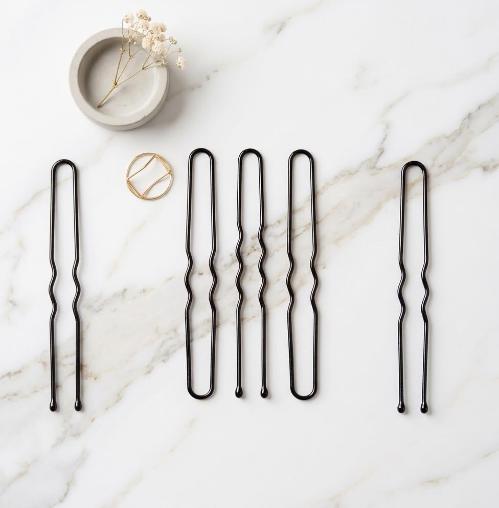 Image of Glaze Black Metal U-Shaped Juda Hair Pins, Matte Finish, Sleek Style, for All Hair Types, 24 Pcs Set