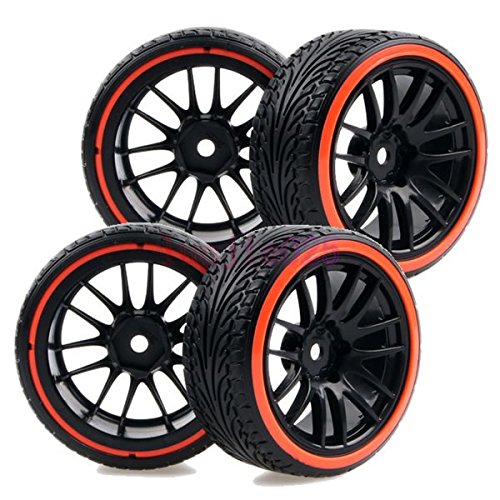 Generic 4PCS RC 1:10 1/10 On Road Car Hard Plastic Drift Tires Tyre & Wheel Rim Fit HSP HPI REDCAT Flying Fish Drift car 9062-5017
